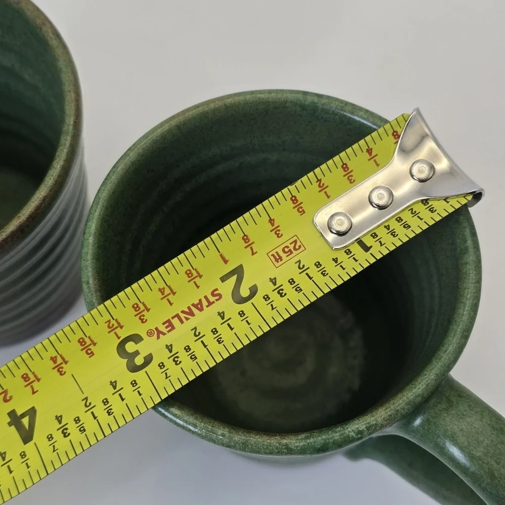 Rackliffe Pottery Blue Hill Maine Green Studio Pottery Mug Pair Signed - Picture 13 of 13